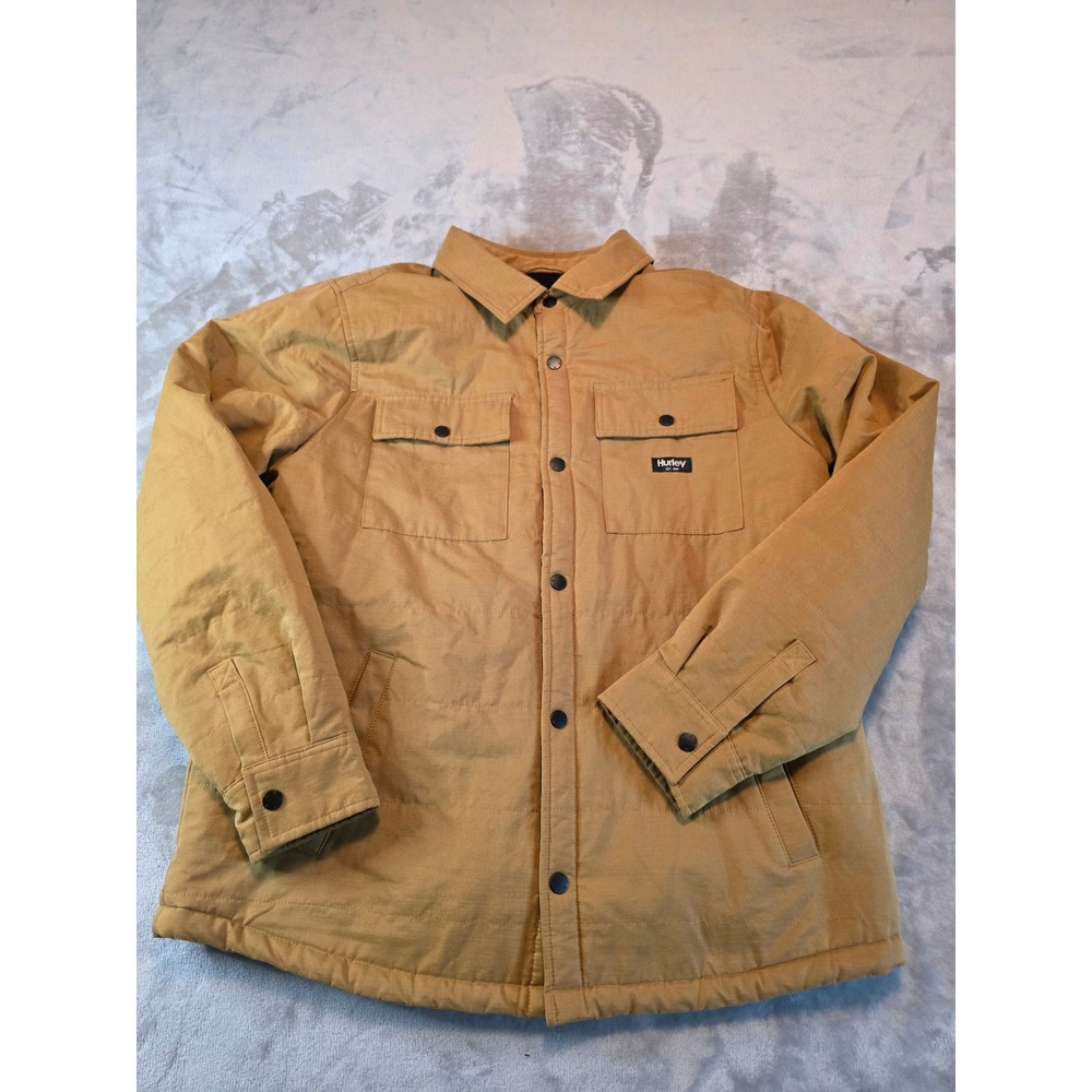 Hurley Shirt Jacket Mens Large Tan Sherpa Lined Quilted Canvas Shacket
